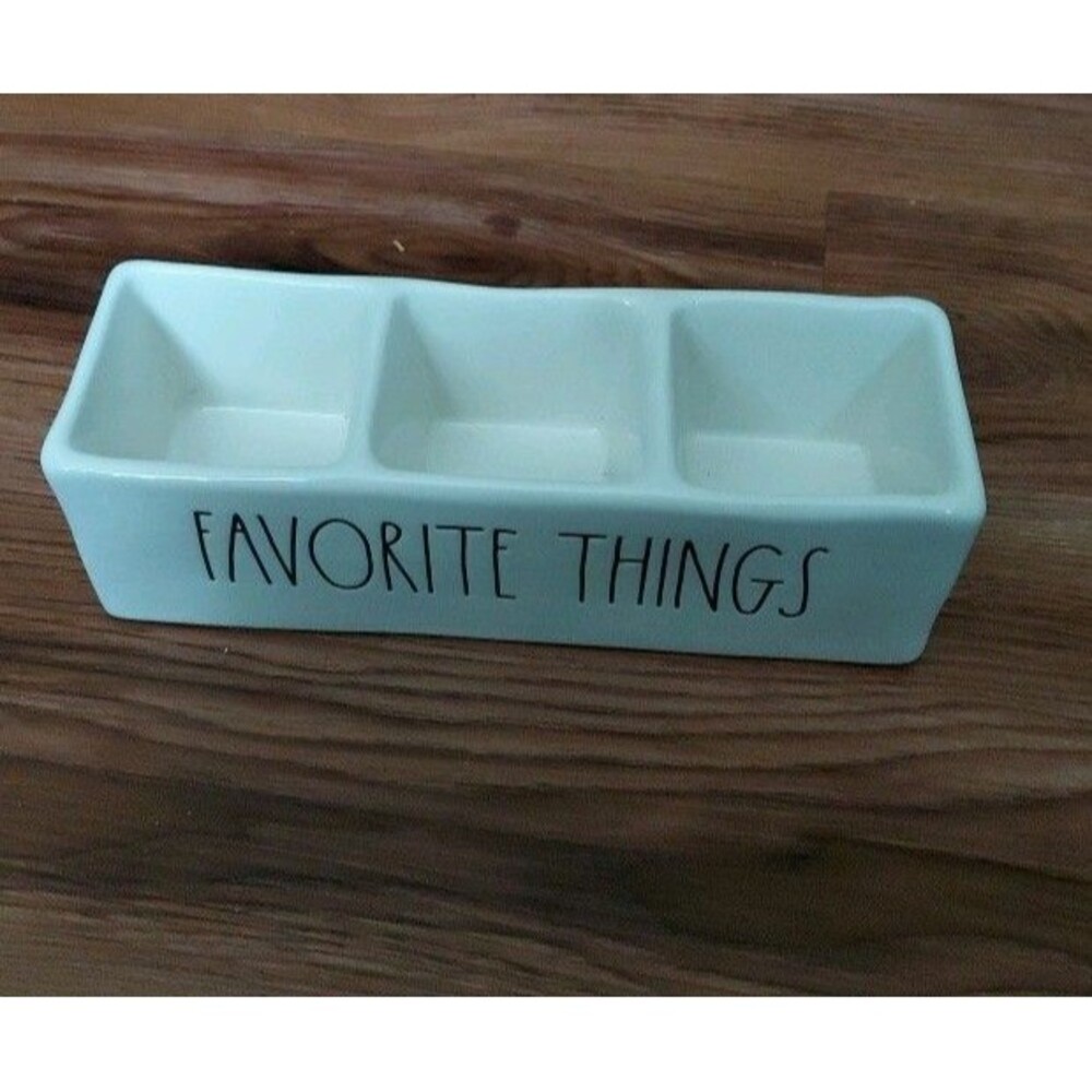 Rae Dunn Ceramic 3 Part Organizer With Tray FAVORITE THINGS For Desk Or Vanity